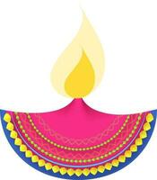 Oil lamp Diya decorated with colorful design. vector