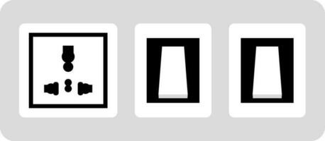 Socket with switch icon in Black and White color. vector