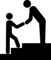Hand helping to man climbing a stairs icon. vector