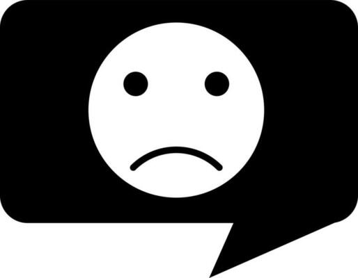 Person with speech bubble and sad face gray icon. Feedback