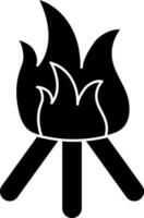 acampar fuego icono en negro y blanco color. vector