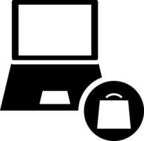 Illustration of online shopping from laptop. Glyph icon. vector