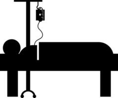 Black patient laying down on bed. Glyph icon or symbol. vector