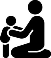 humano cuidando un pequeño niño icono en negro y blanco color. vector