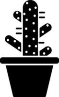 ilustración de negro y blanco cactus planta en maceta icono. vector