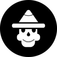 Skull wearing witch hat glyph icon in flat style. vector