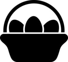 Black and White egg basket icon in flat style. vector