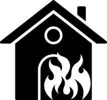 casa en fuego icono en plano estilo. vector