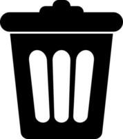 Black and White illustration of trash can glyph icon. vector