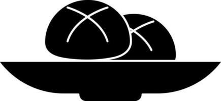 Black and White bun on plate icon or symbol. vector