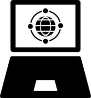 Web browser connection in laptop glyph icon. vector