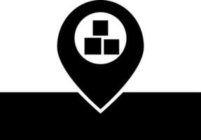 negro y blanco paquete o empaquetar paquete ubicación punto icono. vector