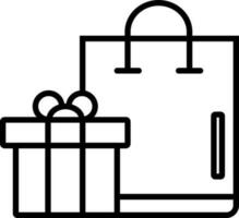 Gift shopping icon in black line art. vector