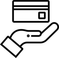 Payment card on hand icon in line art. vector