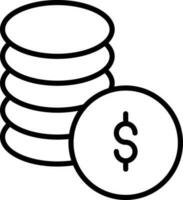 Stack dollar coins icon in thin line art. vector