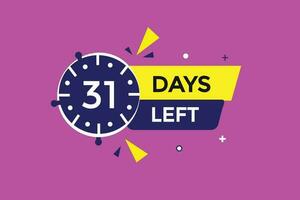 31 days left countdown template, 31 day countdown left banner label button eps 31 vector