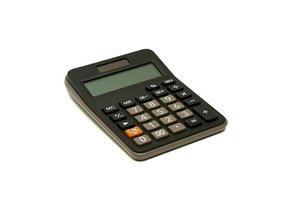 negro digital calculadora en el blanco antecedentes. calculadora aislado en blanco fondo, selectivo enfocar. dispositivo para calculador el números. foto