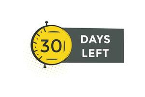 30 days left countdown template, 30 day countdown left banner label button eps 30 vector