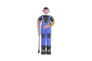 A uniformed worker with injuries to his foot and hand, bravely persevering through physical pain. 3d illustration of accident and risk at work place png