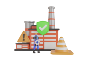 Safety in factory Concept. Practical Aspects of Environmental Protection and Safety at Work, Health Safety Environment. 3d illustration png