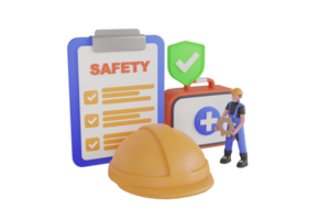 een operatie personeel is gebruik makend van de veiligheid checklist vel naar verifiëren risico voordat werk. voordat begin werk controlelijst, veiligheid en Gezondheid concept. 3d illustratie png