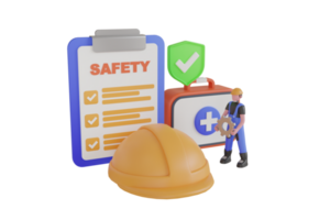 An operation staff is using the safety checklist sheet to verify hazard before work. Before Start Work Checklist, Safety and Health Concept. 3d illustration png