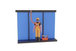 3D Illustration of an industrial worker with safety harness is working at height. Rules for working at height. Wear safety harness when working at heights png