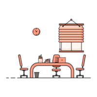 plat conception de travail table avec ordinateur, bureau, équipement. travail bureau avec tableau, chaise, livre png