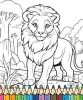 lion standing on a rock with colored pencils a lion stands on a rock with colored lion on a rock vector