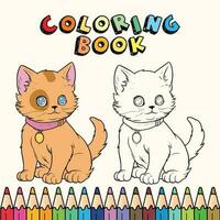 un colorante libro con un gato sentado en el parte superior de eso vector