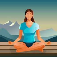 girl meditating in the mountains relaxation meditation relaxation enlightenment buddhism vector