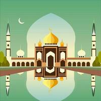 musulmán palacio en el antecedentes de agua reflexión religión noche mes vector