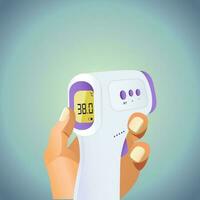 Hand holding electronic thermometer with high temperature illustration vector
