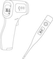 termómetro de diferente tipos lineal vector dibujo electrónico medicina inventario