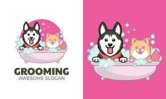 pet grooming logo design vector with soft pastel color theme