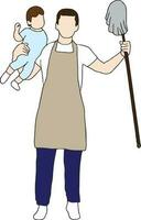 dad hold the baby and mop vector