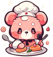 A cute cartoon character of a cute bear chef holding pancakes png