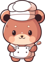schattig tekenfilm beer chef met een wit hoed ai generatief png