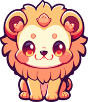 mignonne dessin animé Lion avec une couronne sur ses tête ai génératif png