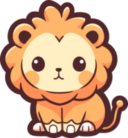 Cute cartoon lion with a crown on its head png