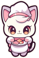 une mignonne chat en portant une assiette de biscuits ai génératif png