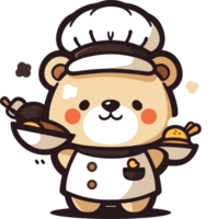 en söt tecknad serie Björn är matlagning i en kök ai generativ png