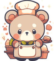 Cute cartoon bear character with a hat and apron png