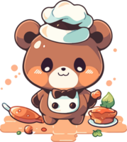 Cute cartoon bear with a chef hat png