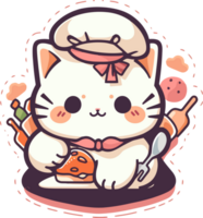 A cartoon cat with a hat and a spoon png