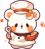 uma fofa desenho animado Urso com uma chefe de cozinha chapéu e uma prato do Comida ai generativo png