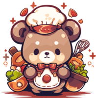 A cartoon bear with a chef hat and a plate of pancakes png