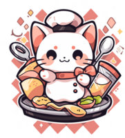 un dibujos animados gato es Cocinando en un pan de comida ai generativo png