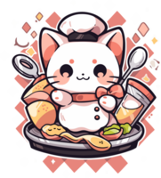 A cartoon cat is cooking in a pan of food png