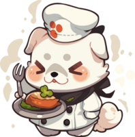 A cartoon dog with a chef hat and a plate of food png